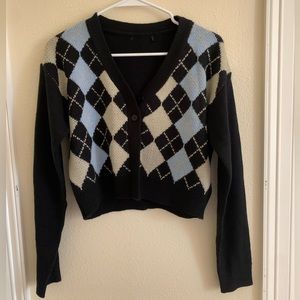 Diamond Print Argyle Navy Sweater Cardigan
